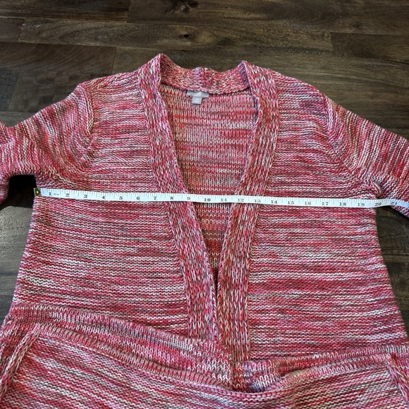 J. Jill Women's Midi Red/Pink/Tan Marled Open Cardigan Med Petite - Picture 7 of 13